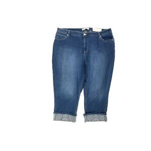 NEW Cato Hi Rise Straight Crop Cuffed Beaded Women's size 22W Blue Denim jeans